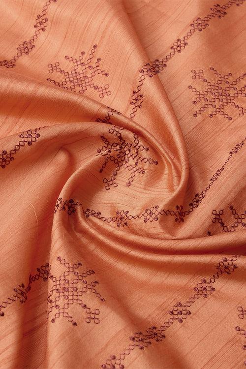 Orange Tussar Silk Saree With Blouse Piece