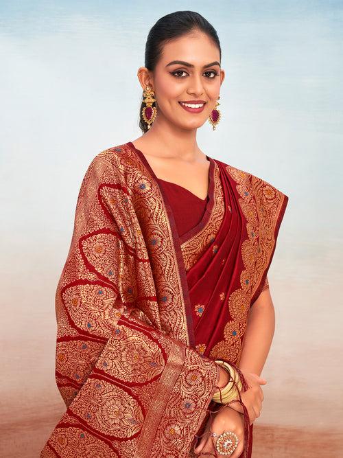 Maroon Silk Saree With Blouse Piece