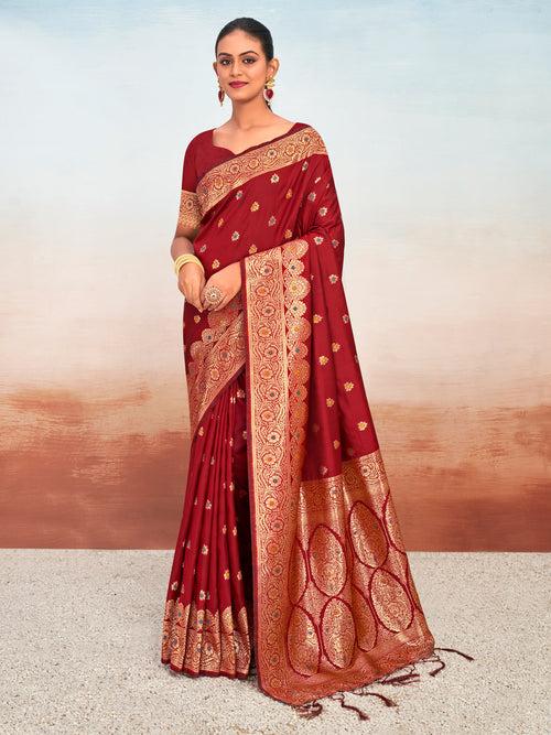 Maroon Silk Saree With Blouse Piece