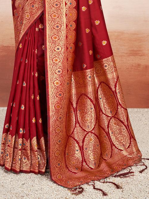 Maroon Silk Saree With Blouse Piece