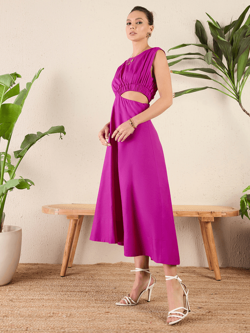 Cotton Poplin Side Cut-Out Midi Dress