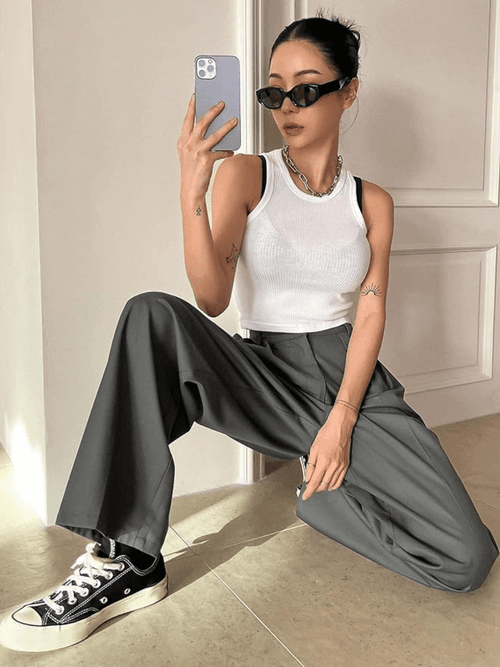 Relaxed Korean Front Pleated Pants