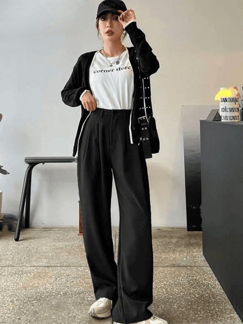 Relaxed Korean Front Pleated Pants