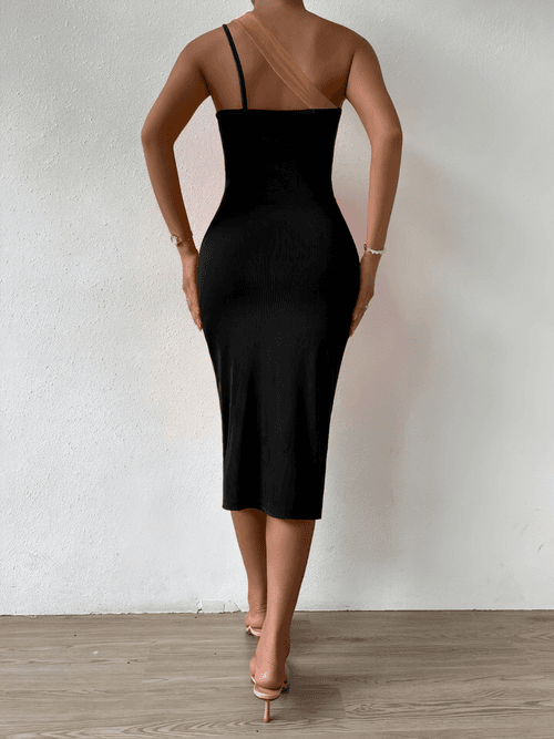 Stretchable Ribbed Dual-Color Dress