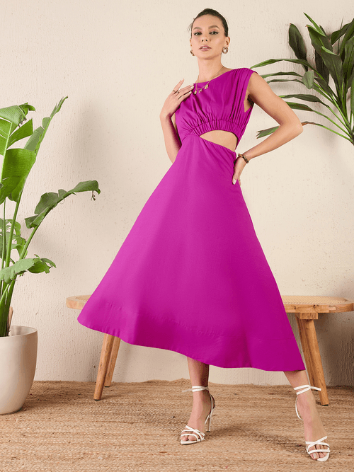 Cotton Poplin Side Cut-Out Midi Dress