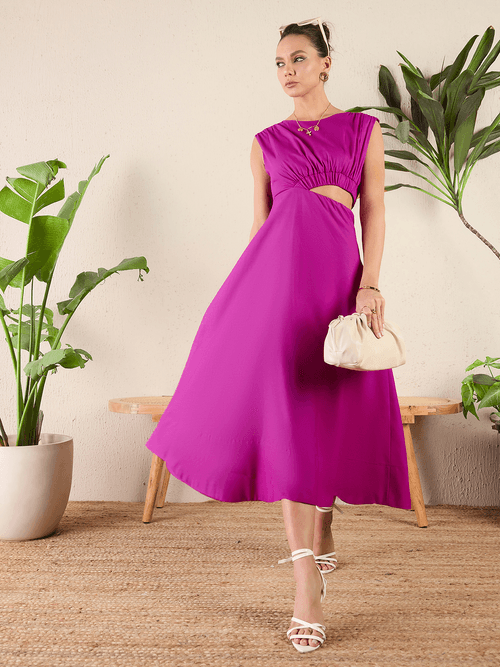 Cotton Poplin Side Cut-Out Midi Dress