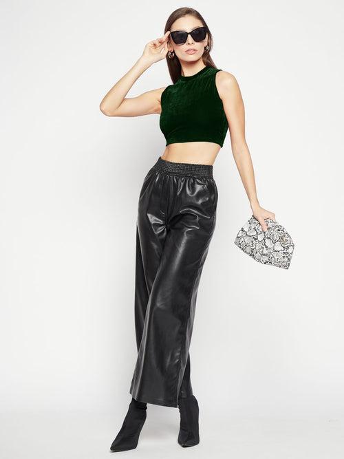 Stretchable Velvet High Neck Crop Top