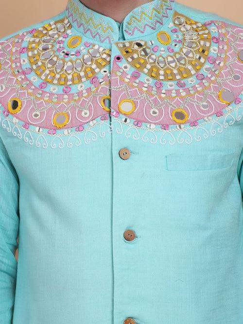 Aqua Blue Mirror Work Kurta Set