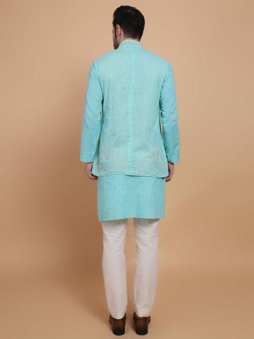 Aqua Blue Mirror Work Kurta Set