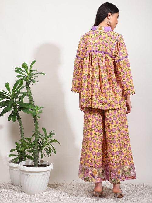 Yellow Embroidered Mirror Work Co-Ord Set