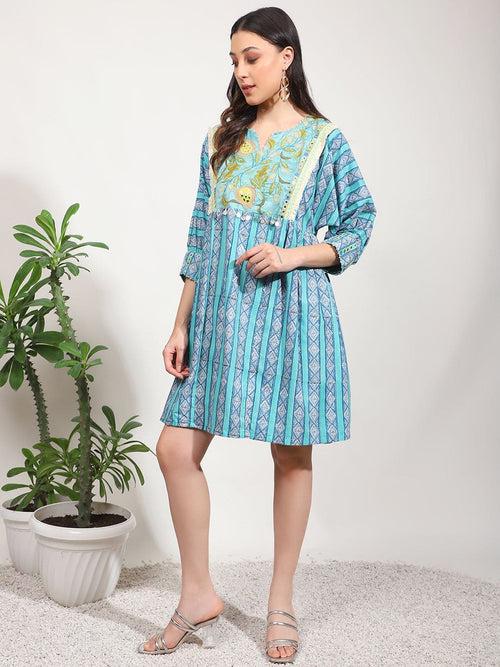 Light Blue Embroidered Mirror Work Dress