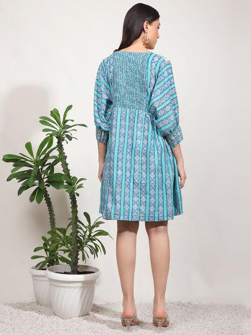 Light Blue Embroidered Mirror Work Dress