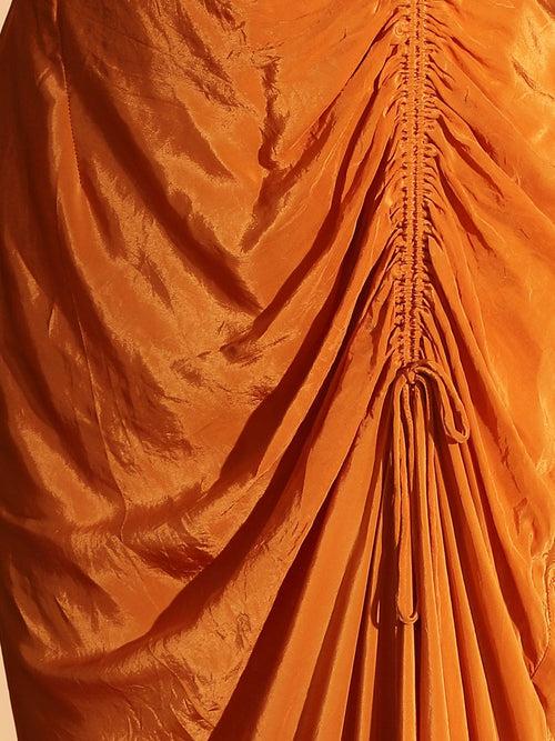 Orange Organza Silk Cape with Drape Skirt