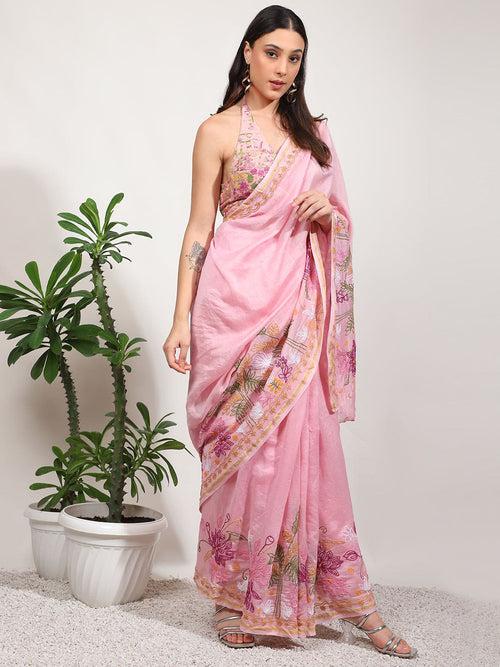 Pink Embroidered Women Saree