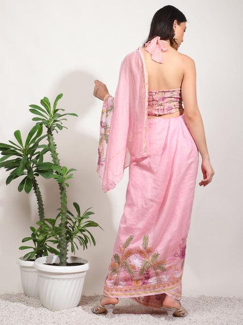 Pink Embroidered Women Saree