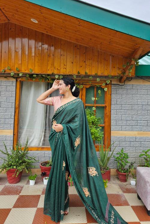 Green Aari Zardozi Embroidered Saree