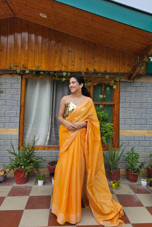 Orange Chanderi Silk Saree