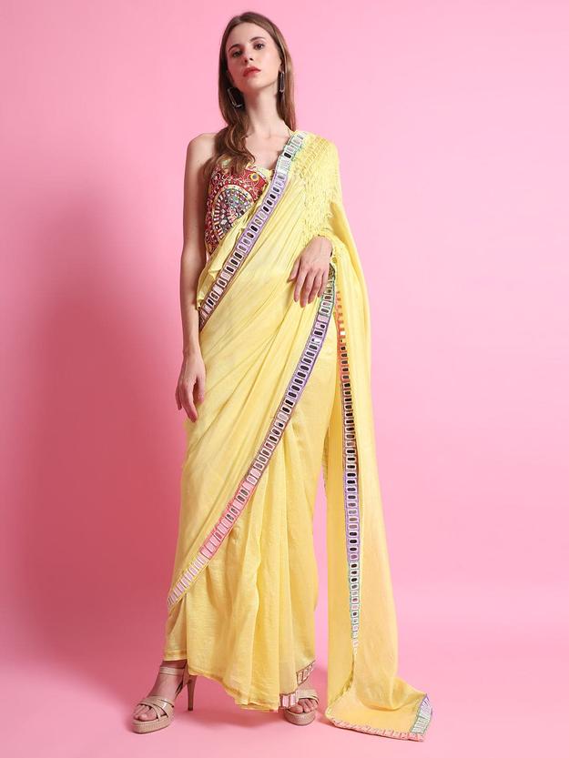 Yellow Mirror Work Saree