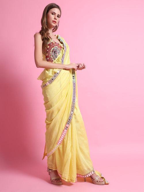 Yellow Mirror Work Saree