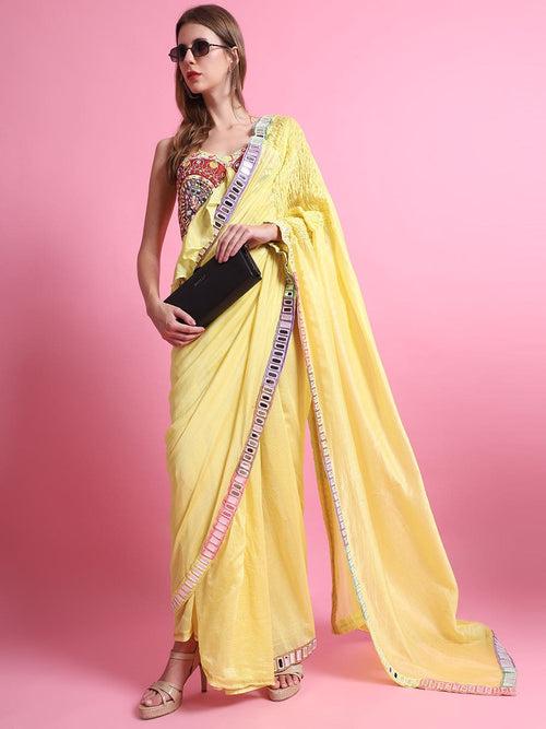 Yellow Mirror Work Saree