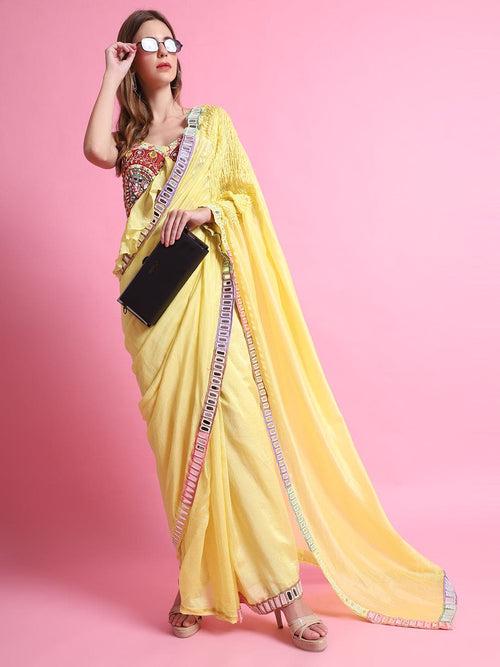 Yellow Mirror Work Saree