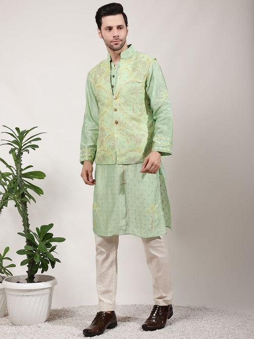 Green ChikanKari Silk Kurta Set