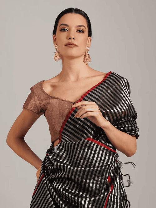 Black Silk Chanderi Saree