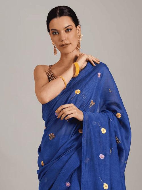 Blue Adda Work Silk Chanderi Saree