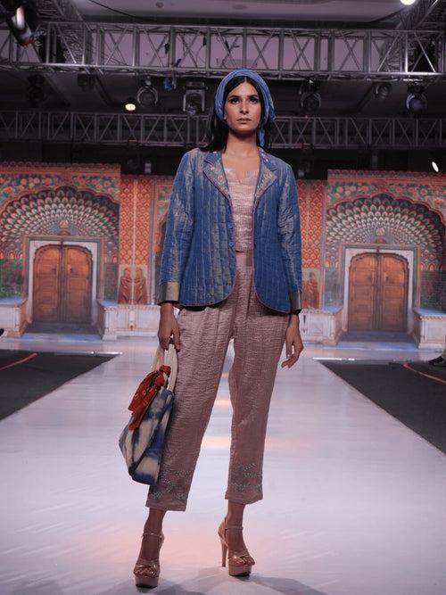 Blue Banarasi Zari Quilted Women Jacket