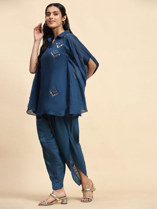 Blue Women Flow Top With Tulip pant