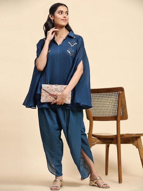 Blue Women Flow Top With Tulip pant