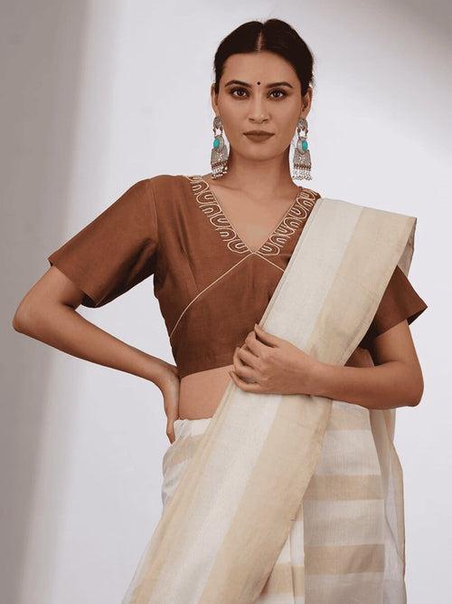 Brown Beads Work Chanderi Silk Blouse