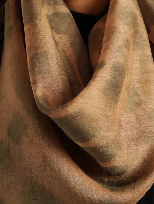 Brown Clamp Dye Chanderi Silk Scarf