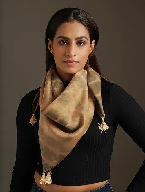 Brown Clamp Dye Chanderi Silk Scarf