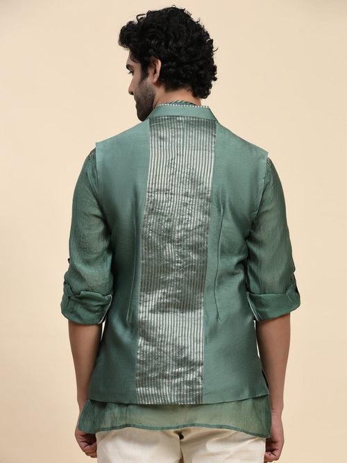 Emerald Green Chanderi Men Shirt