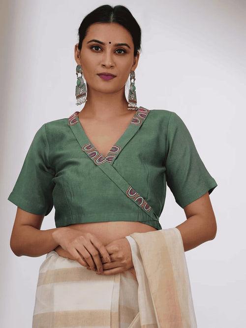 Green Bead Work Chanderi Silk Blouse