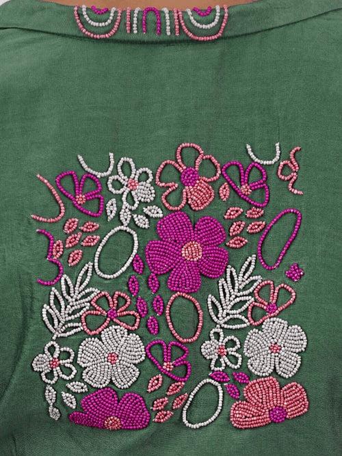 Green Bead Work Chanderi Silk Blouse