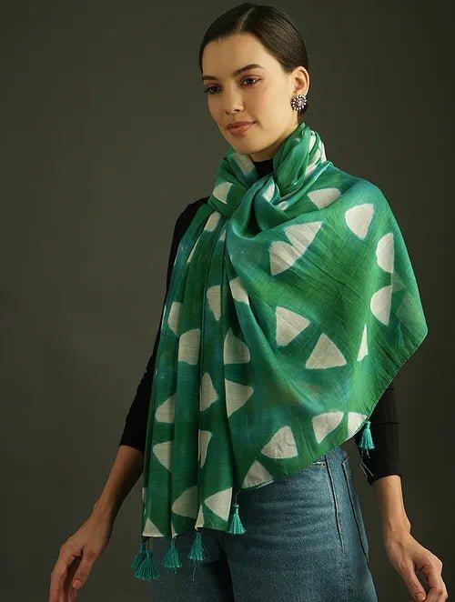 Green Clamp Dye Chanderi Silk Stole