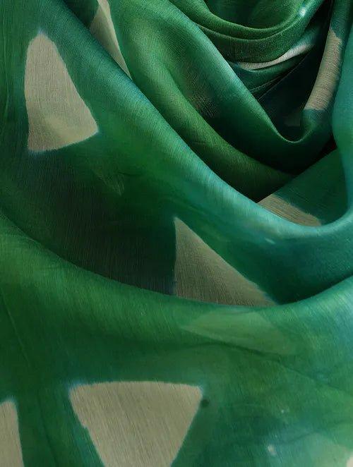 Green Clamp Dye Chanderi Silk Stole