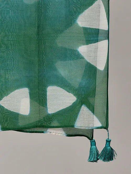 Green Clamp Dye Chanderi Silk Stole