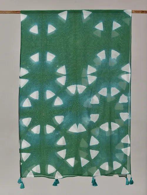 Green Clamp Dye Chanderi Silk Stole