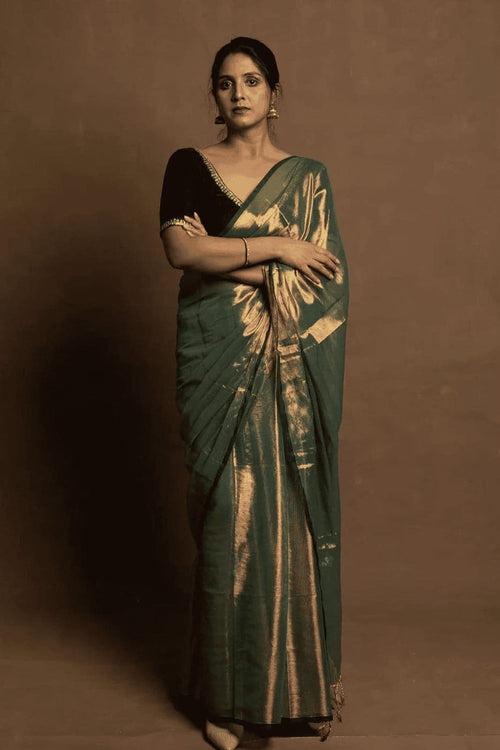 Green Gold Tissue Chanderi Saree