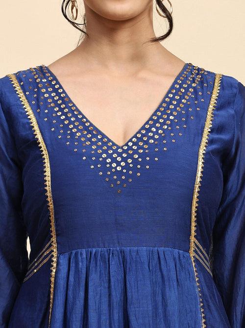 Ink Blue Sequin Work Chanderi Kurta Set