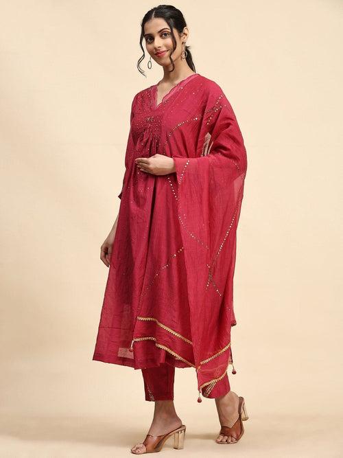 Maroon Sequin Work Chanderi Kurta Set