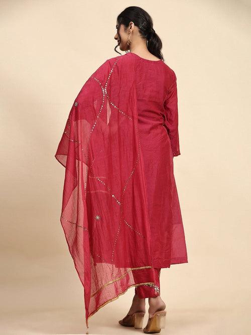 Maroon Sequin Work Chanderi Kurta Set