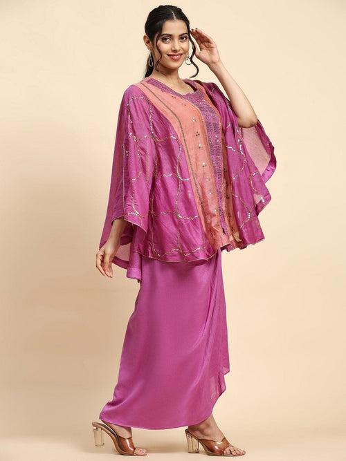 Mauve Pink Sequin Work Cape Set