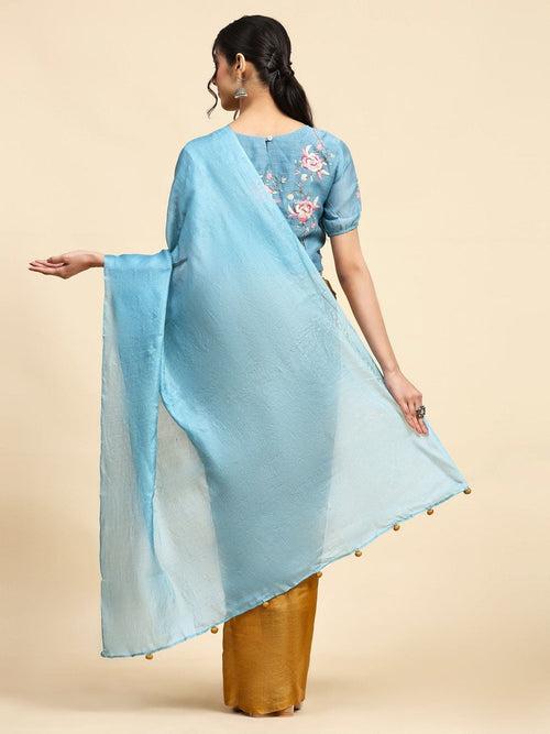 Ocean Blue & Mustured Tussar Silk Saree