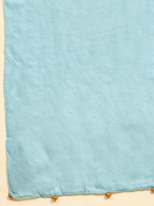 Ocean Blue & Mustured Tussar Silk Saree