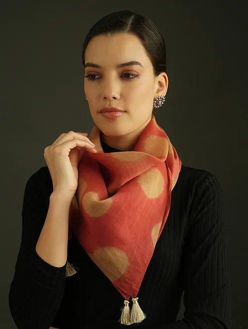 Orange Clamp Dye Chanderi Silk Scarf