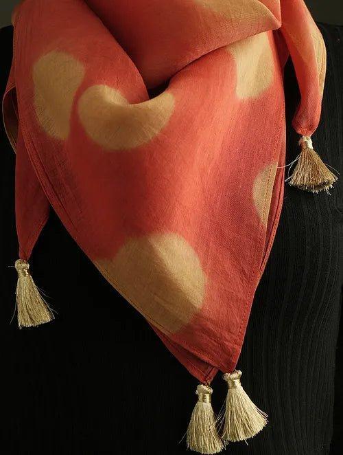 Orange Clamp Dye Chanderi Silk Scarf